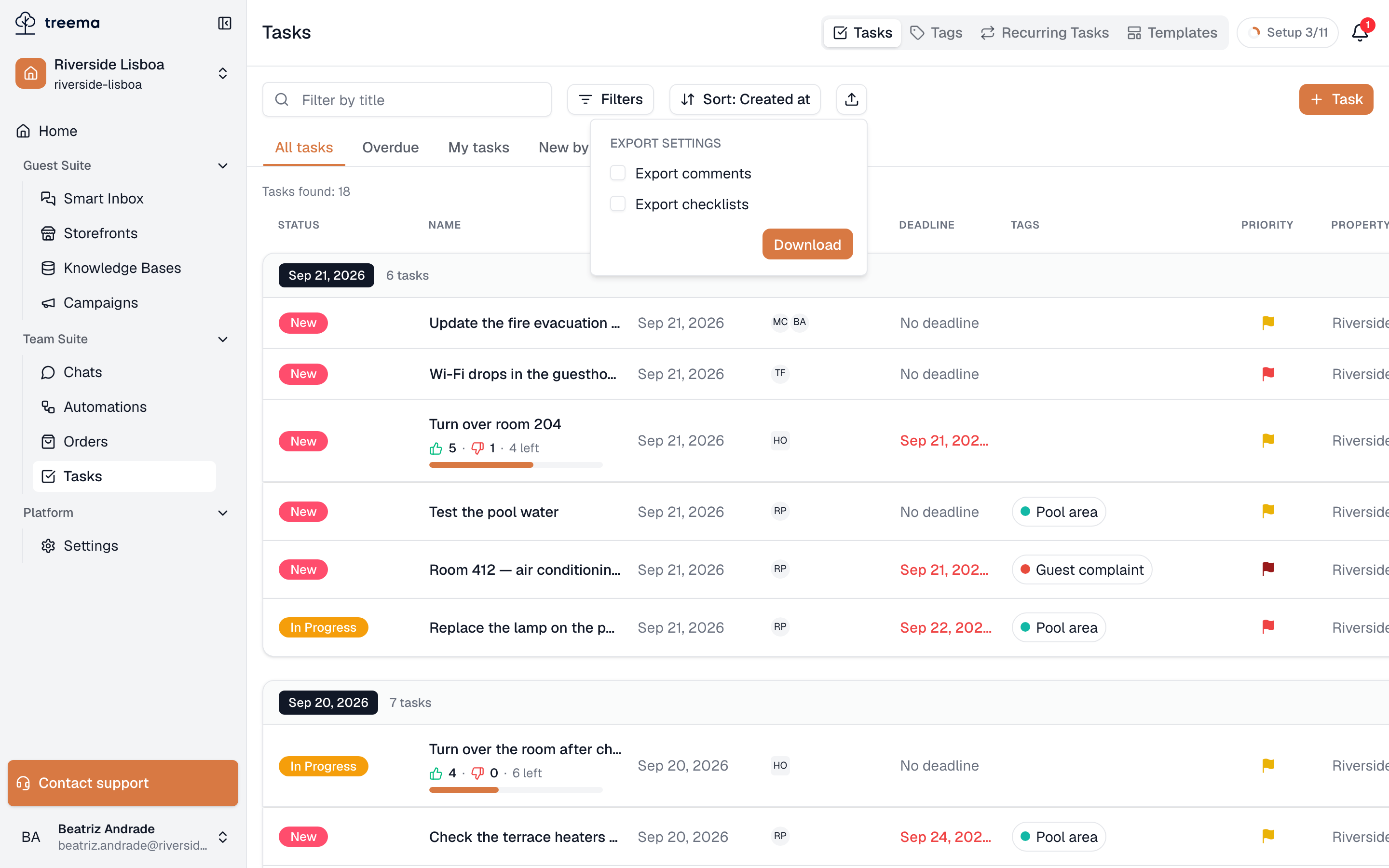 Exporting tasks screenshot
