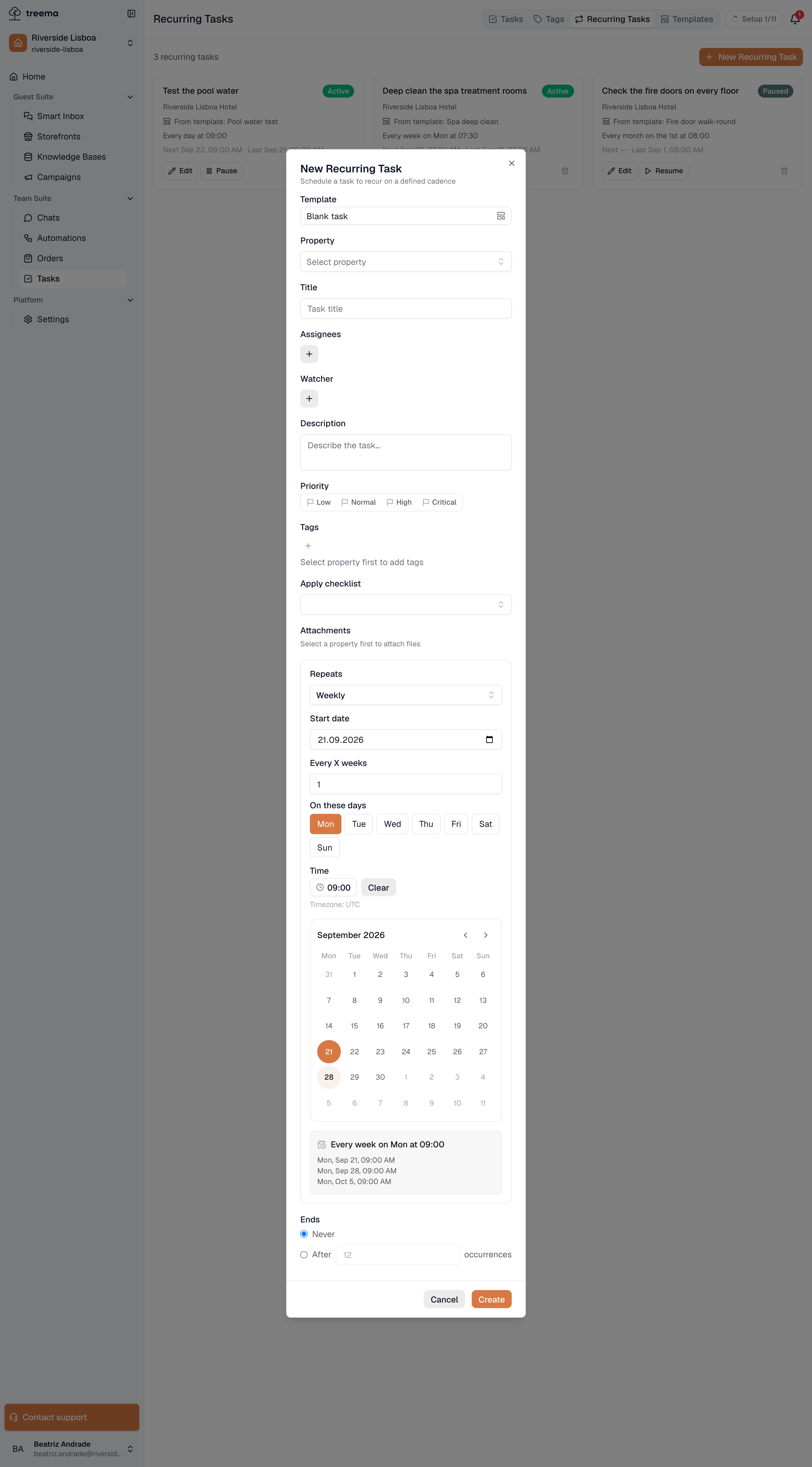 Recurring tasks screenshot