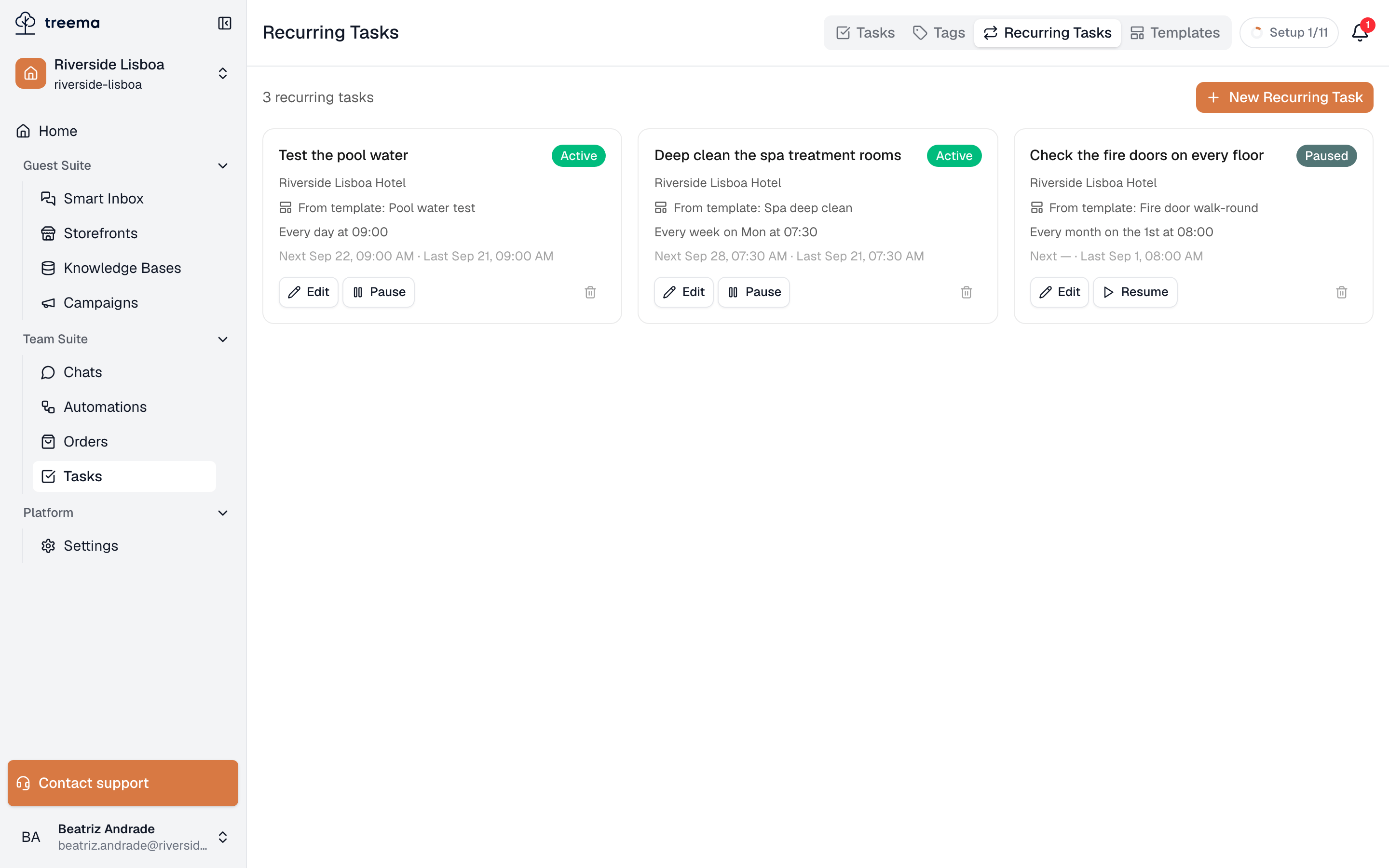 Recurring tasks screenshot